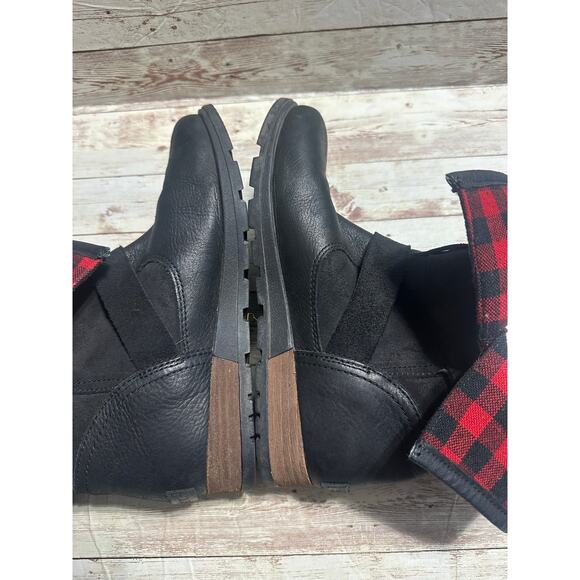 Sorel Major Moto Black Red Plaid Boots Women's Size 8 Buffalo Check Leather - Picture 8 of 10